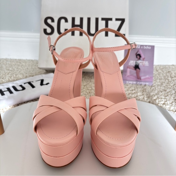 NEW IN BOX SCHUTZ x BALA Blush Pink Platform Heels Pumps SZ 8B - Picture 2 of 16